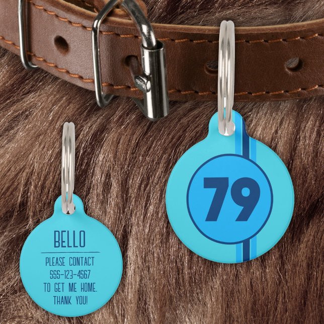 Médaillon Pour Animaux Design 79 en blue on turquoise with stripes (Créateur téléchargé)