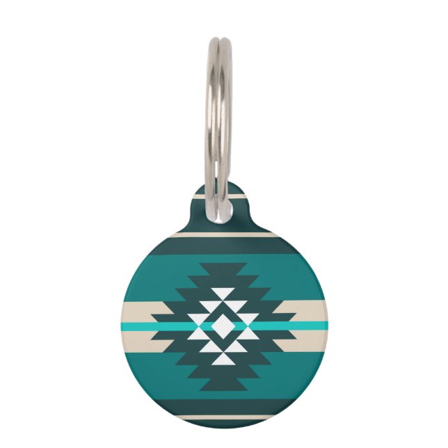 Médaillon Pour Animaux Design aztèque en couleur turquoise (Devant)