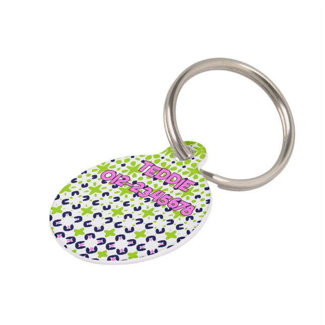 Médaillon Pour Animaux Design géométrique Abstrait vert pourpre jouable (Côté )