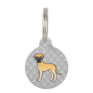 Médaillon Pour Animaux Dessin animé de Grand Danois fauve avec infos sur