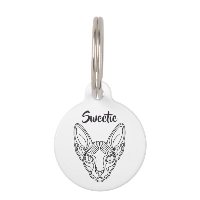 Médaillon Pour Animaux  Dessin au trait de chat Sphynx noir  (Devant)