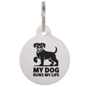 Médaillon Pour Animaux Dessin de chien joueur "Mon chien dirige ma vie" A