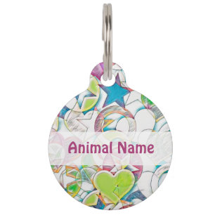 Médaillon Pour Animaux Dessiné à la main par EDDArt - Étoiles et cœurs 1