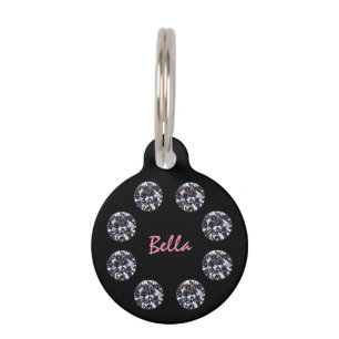 Médaillon Pour Animaux Diamant Décoré noir et rose