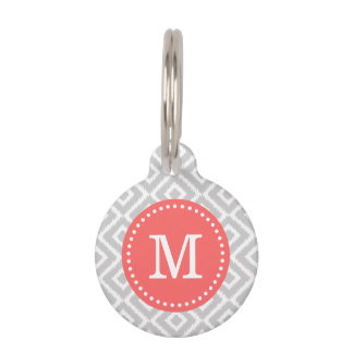 Médaillon Pour Animaux Diamants d'ikat gris et corail