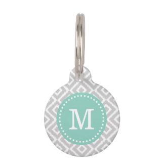 Médaillon Pour Animaux Diamants d'ikat gris et d'eau Monogramme
