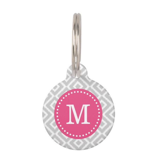 Médaillon Pour Animaux Diamants d'ikat gris et rose (Devant)