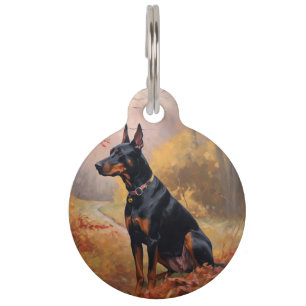 Médaillon Pour Animaux Doberman dans les feuilles d'automne tombent inspi
