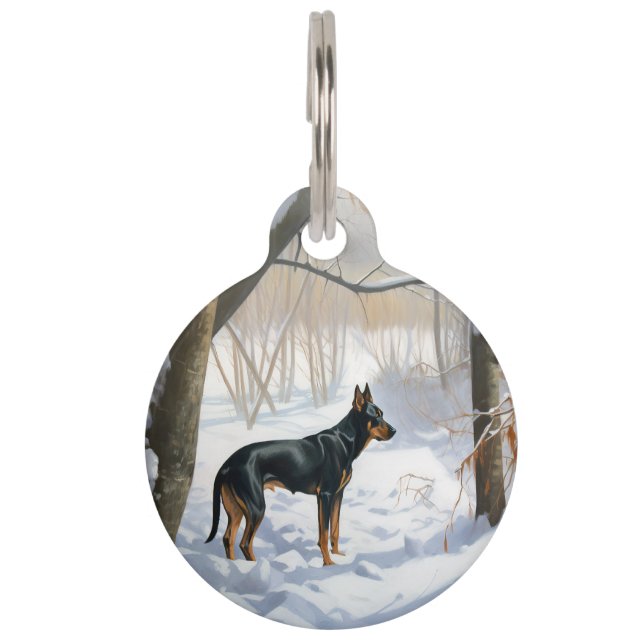 Médaillon Pour Animaux Doberman Pinscher Laisser Neige Noël (Devant)