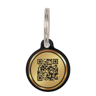 Médaillon Pour Animaux Doré Code QR moderne, minimaliste, élégant ID d'
