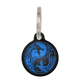 Médaillon Pour Animaux Dragons bleus et noirs de Yin Yang