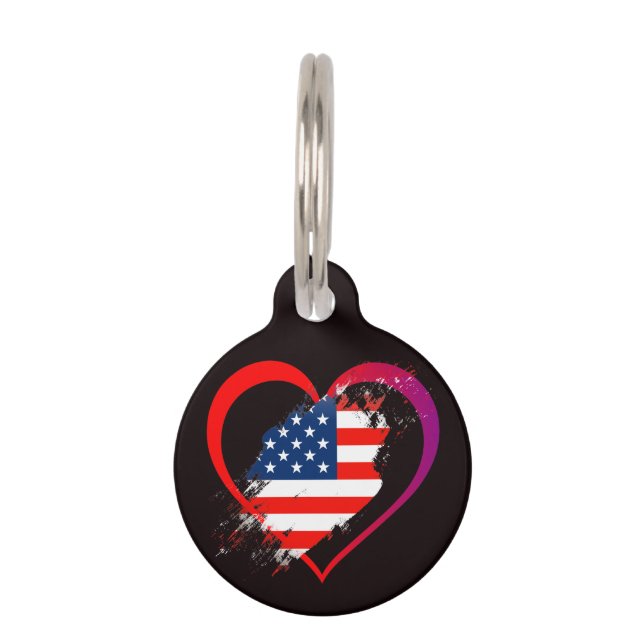 Médaillon Pour Animaux Drapeau américain en forme de cœur (Devant)