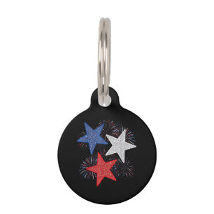 Médaillon Pour Animaux Drapeau Américain Feux D'artifice Étoiles 4 Juille