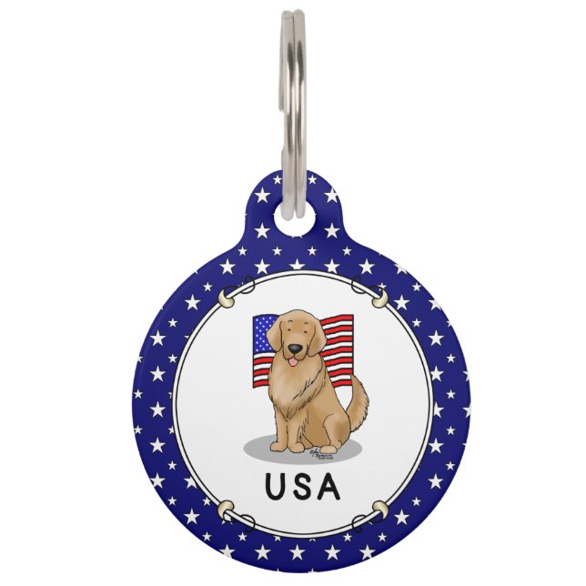 Médaillon Pour Animaux Drapeau américain Golden Retriever Dog (Devant)