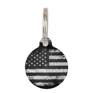 Médaillon Pour Animaux Drapeau américain grunge noir et blanc