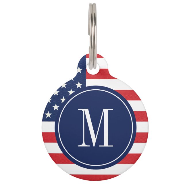 Médaillon Pour Animaux Drapeau américain moderne avec monogramme  (Devant)