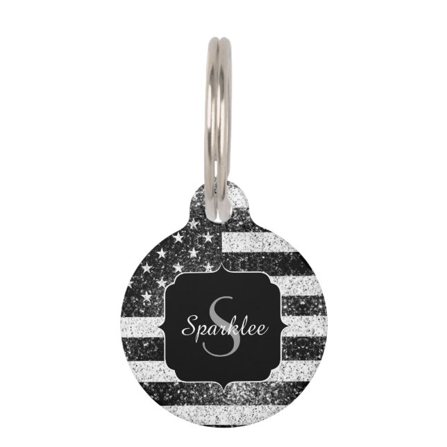 Médaillon Pour Animaux Drapeau américain noir blanc éclat Monogram (Devant)