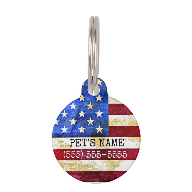 Médaillon Pour Animaux Drapeau américain rustique sur mesure unique (Devant)