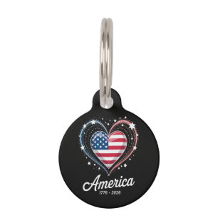 Médaillon Pour Animaux Drapeau Cœur 1776 2026 4 juillet 250e anniversaire
