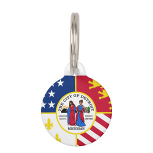 Médaillon Pour Animaux Drapeau de Detroit, Michigan Numéro d'identificati