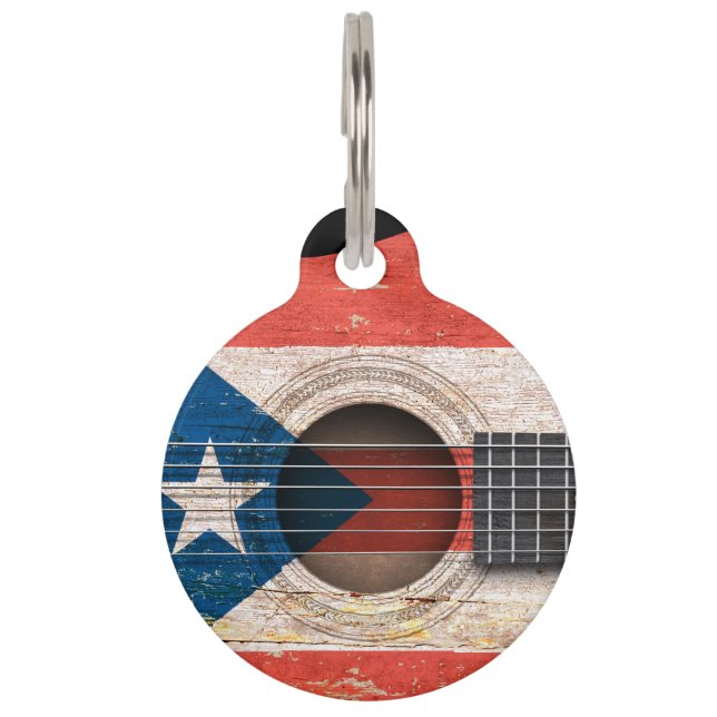 Médaillon Pour Animaux Drapeau de Porto Rico sur la vieille guitare (Devant)