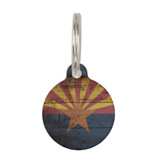 Médaillon Pour Animaux Drapeau d'état de l'Arizona sur le vieux grain en
