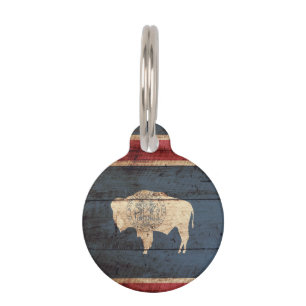 Médaillon Pour Animaux Drapeau d'état du Wyoming sur le vieux grain en