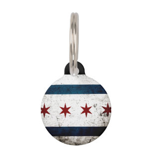 Médaillon Pour Animaux Drapeau grunge noir de Chicago