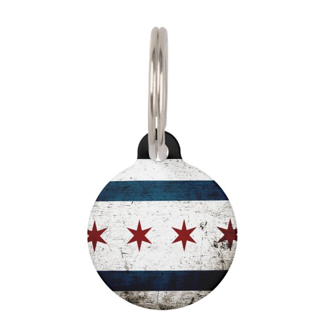 Médaillon Pour Animaux Drapeau grunge noir de Chicago (Devant)