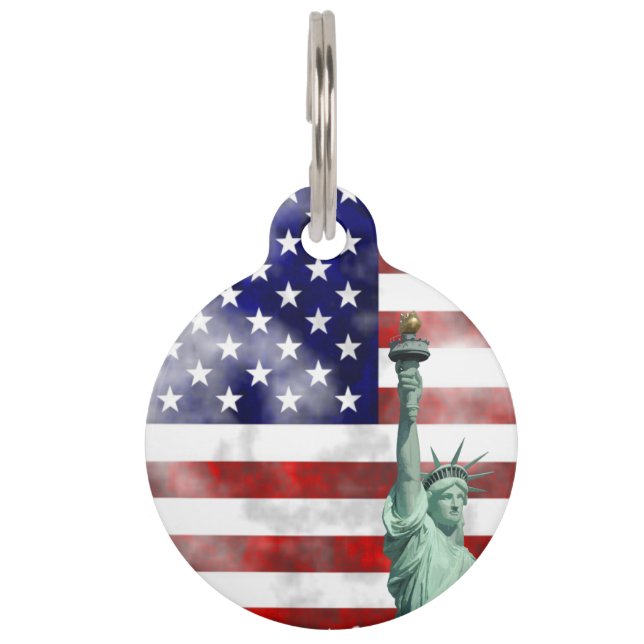 Médaillon Pour Animaux Drapeau Usa-Statue liberté (Devant)