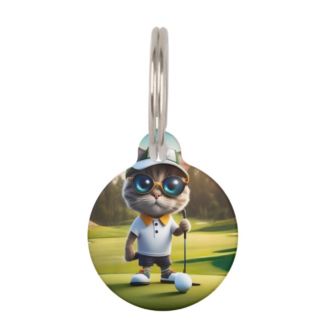 Médaillon Pour Animaux Drôle Chat Golf Player, (Devant)