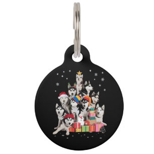 Médaillon Pour Animaux Drôle de Noël en Sibérie Husky Arbre Chien Animal