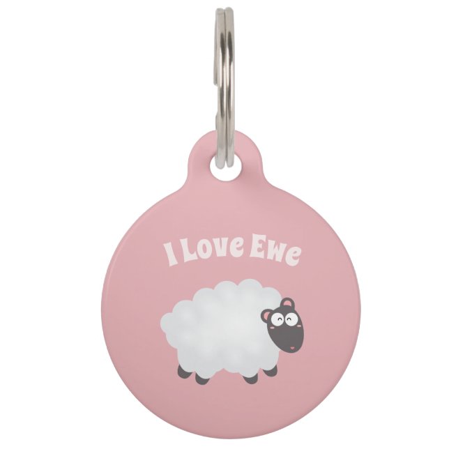 Médaillon Pour Animaux Drôle J'Aime Ewe mignonne Fluffy Blanc Mouton rose (Devant)
