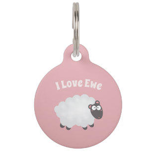 Médaillon Pour Animaux Drôle, j'aime l'Ewe mignon mouton blanc éclabous