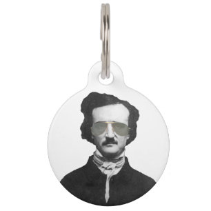 Médaillon Pour Animaux Edgar Allan Poe en lunettes de soleil Personnalisé