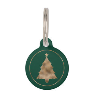 Médaillon Pour Animaux Élégant Faux Golden Foil sapin de Noël vert