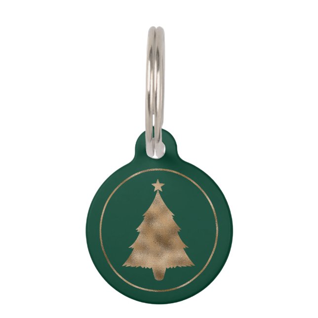 Médaillon Pour Animaux Élégant Faux Golden Foil sapin de Noël vert (Devant)