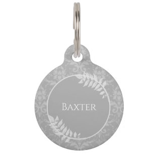 Médaillon Pour Animaux Élégant gris Damask Round Pet balise