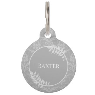 Médaillon Pour Animaux Élégant gris Damask Round Pet balise