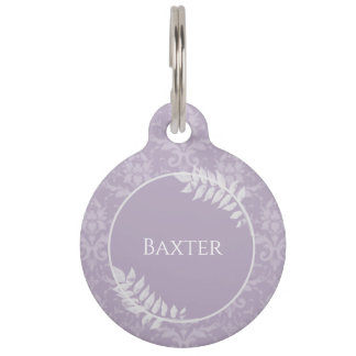Médaillon Pour Animaux Élégant Lavande Damask Round Pet Tag