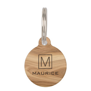 Médaillon Pour Animaux Elégant look bois monogramme nom numéro de télépho