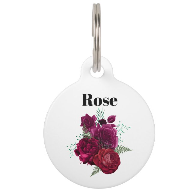 Médaillon Pour Animaux Elegant Magenta Rose Floral Bouquet (Devant)