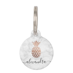 Médaillon Pour Animaux Élégant rose en cuivre, ananas en marbre blanc