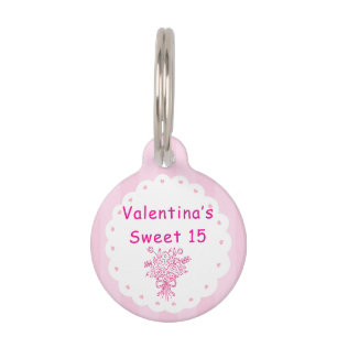 Médaillon Pour Animaux Elégante Quinceañera Floral Bouquet   Rose et blan