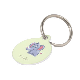 Médaillon Pour Animaux Élément vert éléphant gris mignon