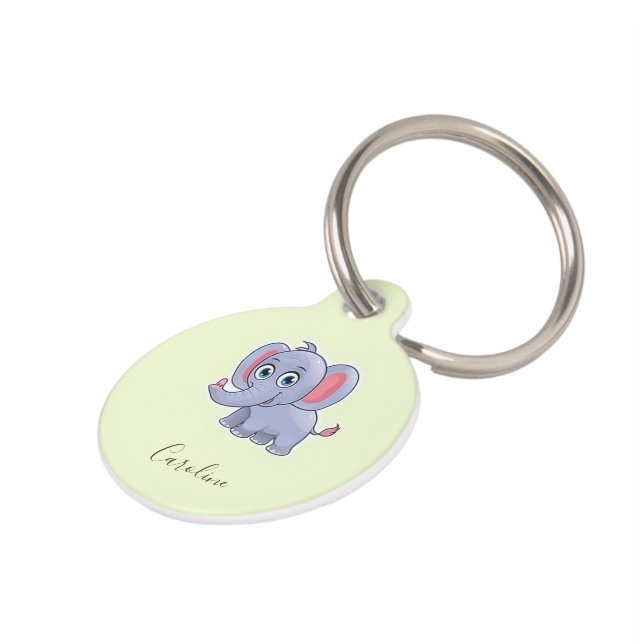Médaillon Pour Animaux Élément vert éléphant gris mignon (Côté )