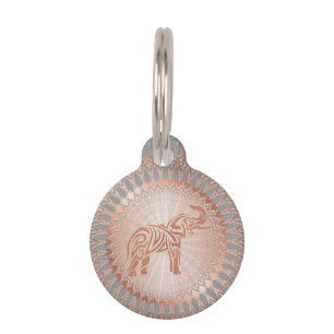 Médaillon Pour Animaux Eléphant rose Gold Grey Mandala