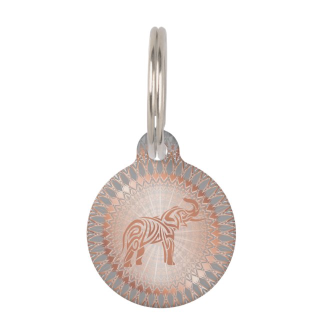 Médaillon Pour Animaux Eléphant rose Gold Grey Mandala (Devant)