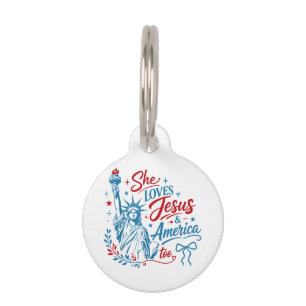 Médaillon Pour Animaux Elle aime Jésus et l'Amérique aussi le 4 juillet C