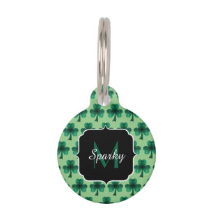 Médaillon Pour Animaux Emerald Green Sparkle Shamrock monogramme personna